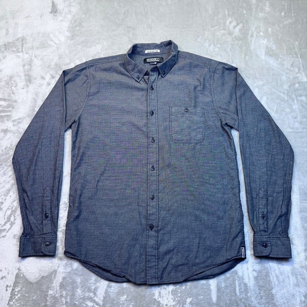 Ezekiel Mens‎ Button Down Shirt Long Sleeve Gray Casual Cotton Blend Medium